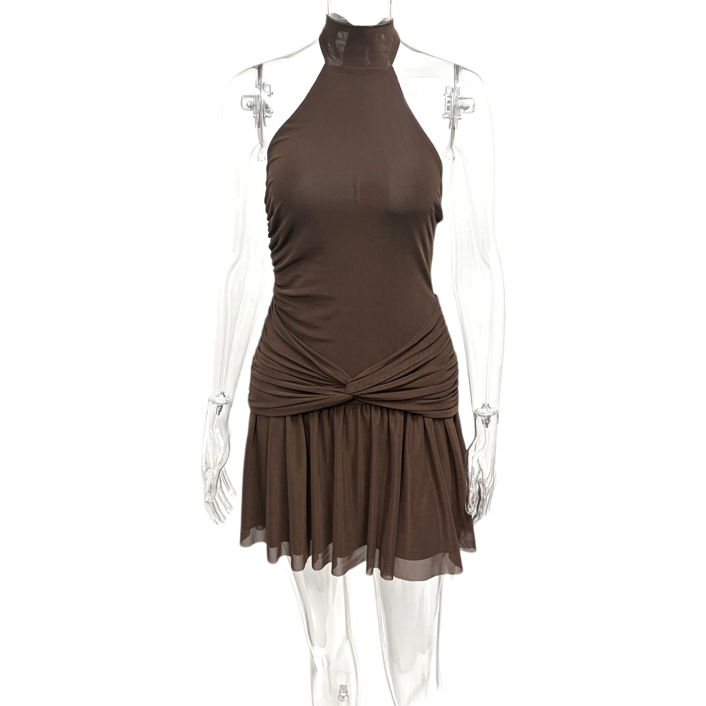 Neckholder-Kleid mit Rüschenknoten