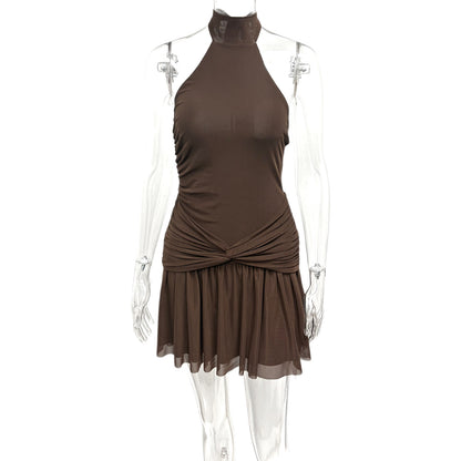 Neckholder-Kleid mit Rüschenknoten