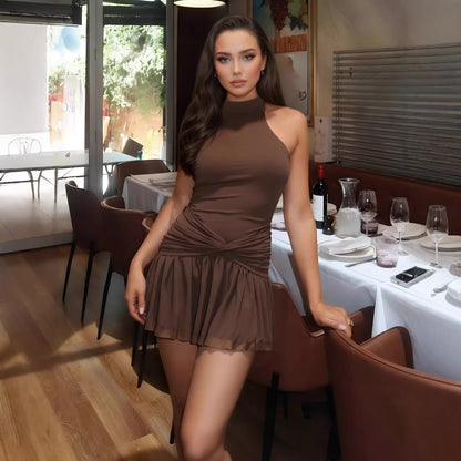 Neckholder-Kleid mit Rüschenknoten